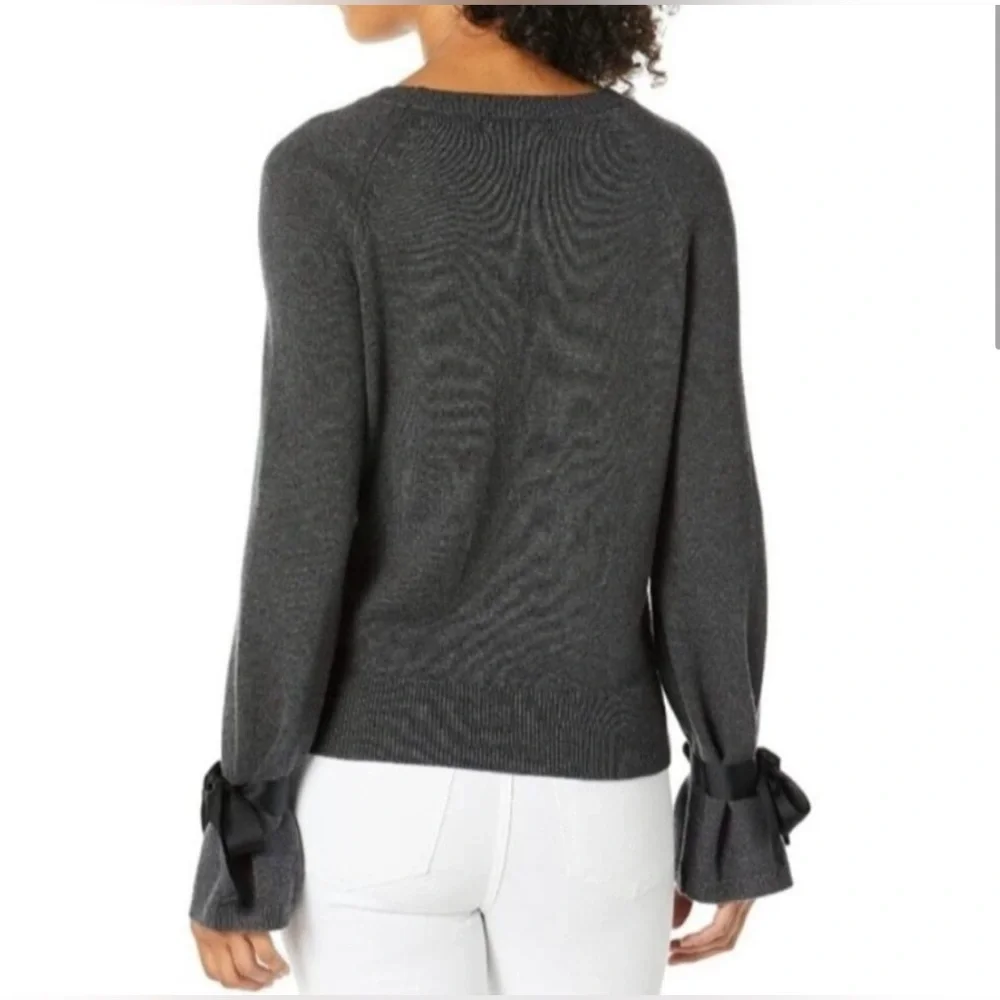 J. Crew Mercantile Small Dark Gray Knit Sweater Black Ribbon on Cuffs